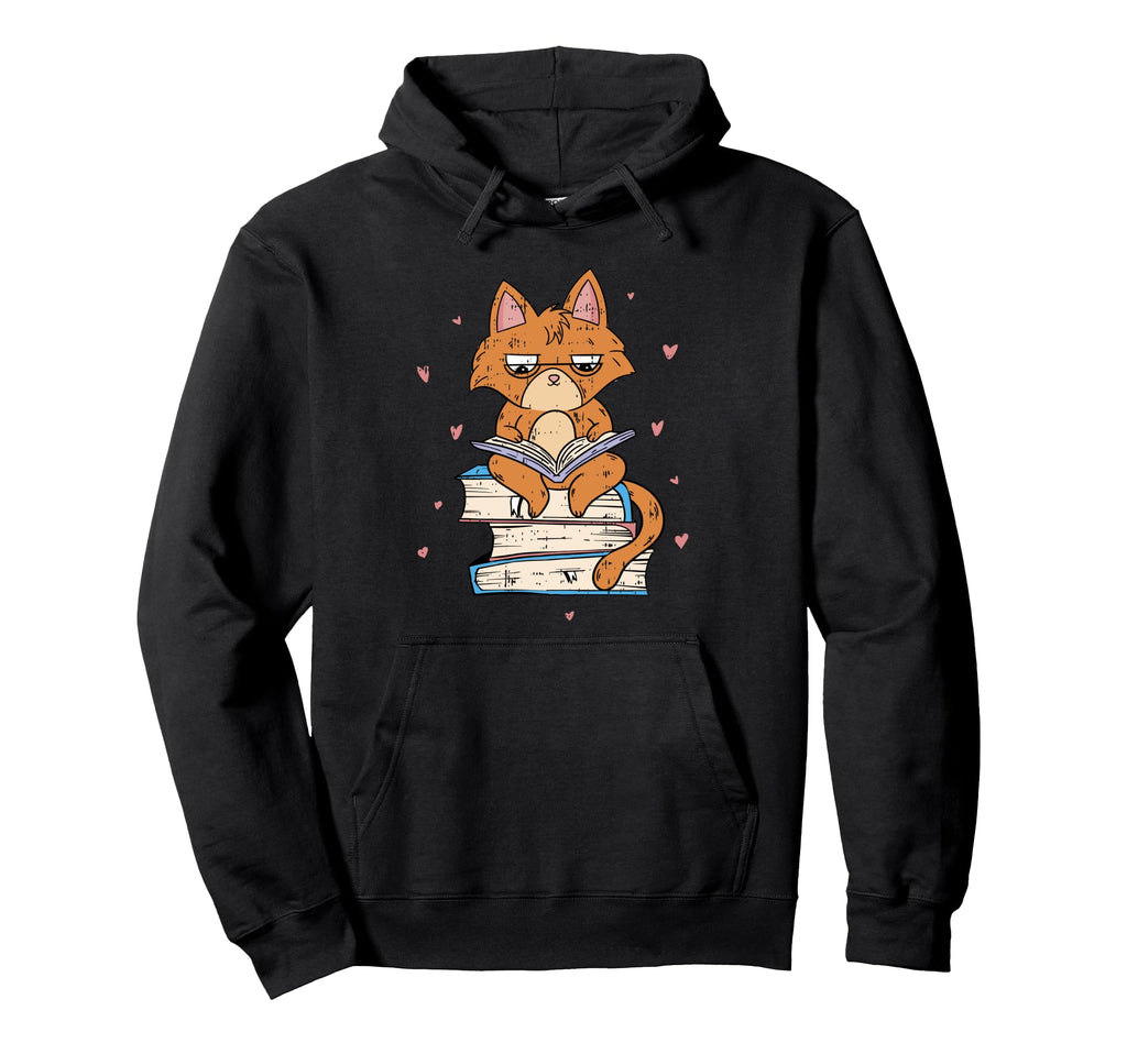 Cat Reading Book Lover Bookworm Bibliophile Hoodie - Graphic Print Unisex - T-Shirt, Sweatshirt, Hoodie