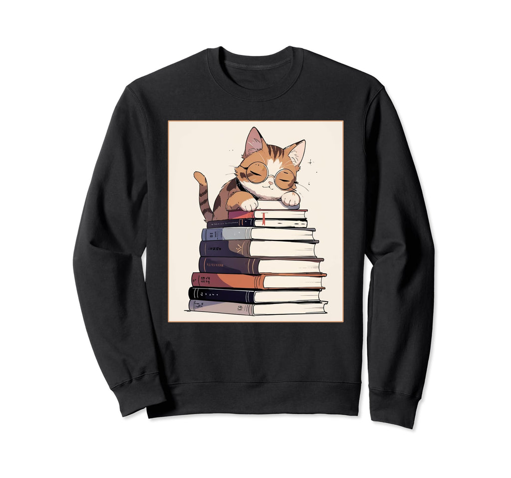 Nerd Cat Books Book And Cat Sweatshirt - Casual Everyday Wear Men Women - T-Shirt, Sweatshirt, Hoodie