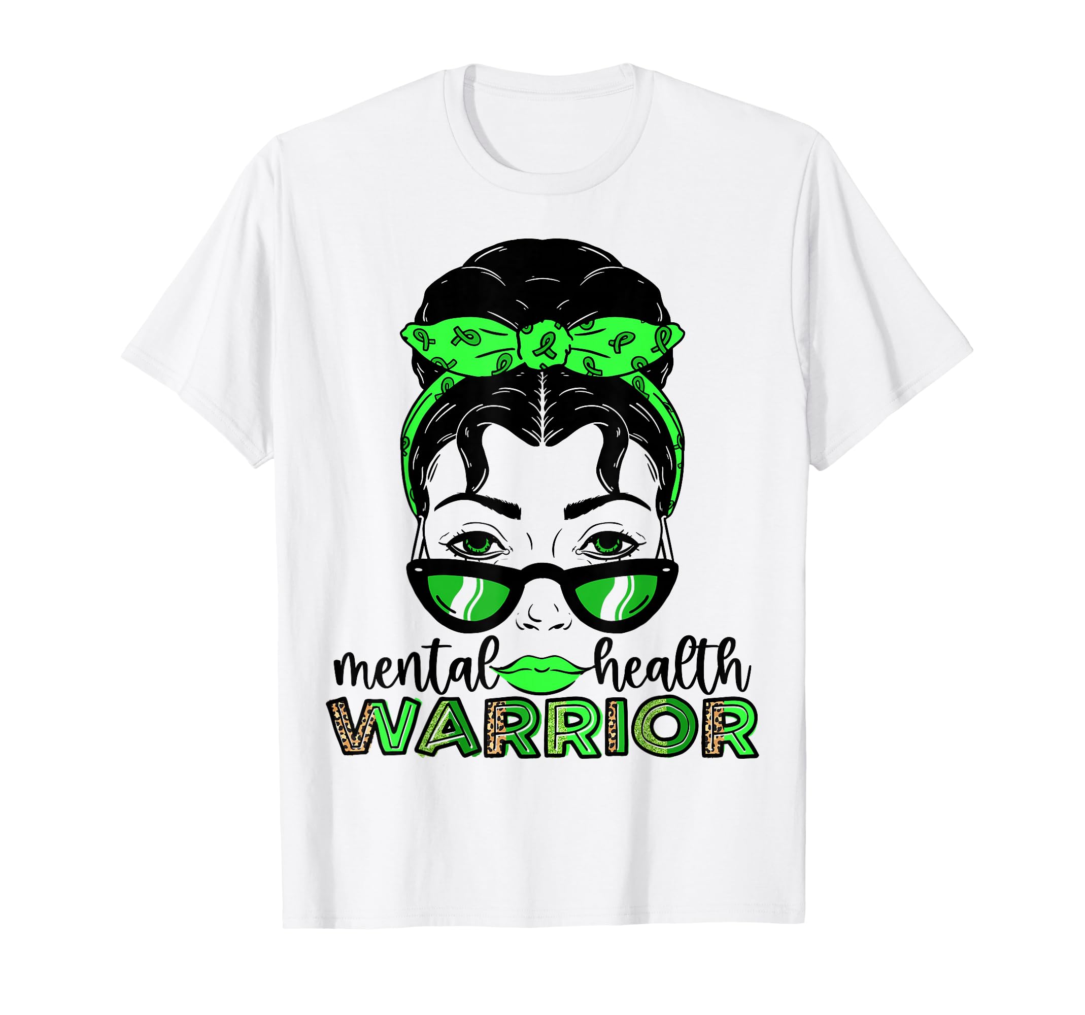 Mental Health Warrior Messy Bun T-Shirt - Minimalist Print for Adults - T-Shirt, Sweatshirt, Hoodie