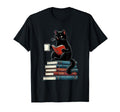Black Cat Reading Books Coffee Lover T-Shirt - Streetwear Style Men Women - T-Shirt, Sweatshirt, Hoodie