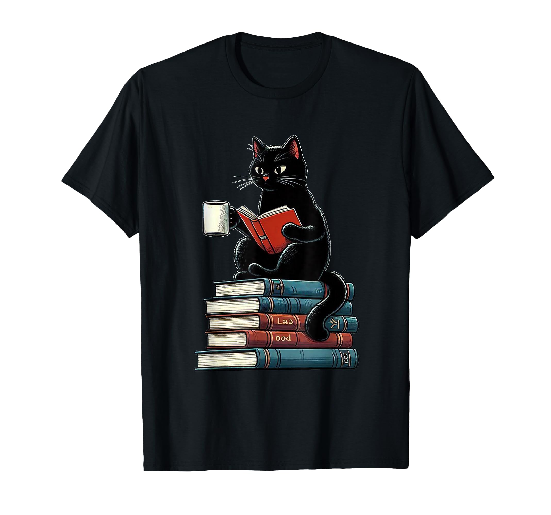 Black Cat Reading Books Coffee Lover T-Shirt - Streetwear Style Men Women - T-Shirt, Sweatshirt, Hoodie