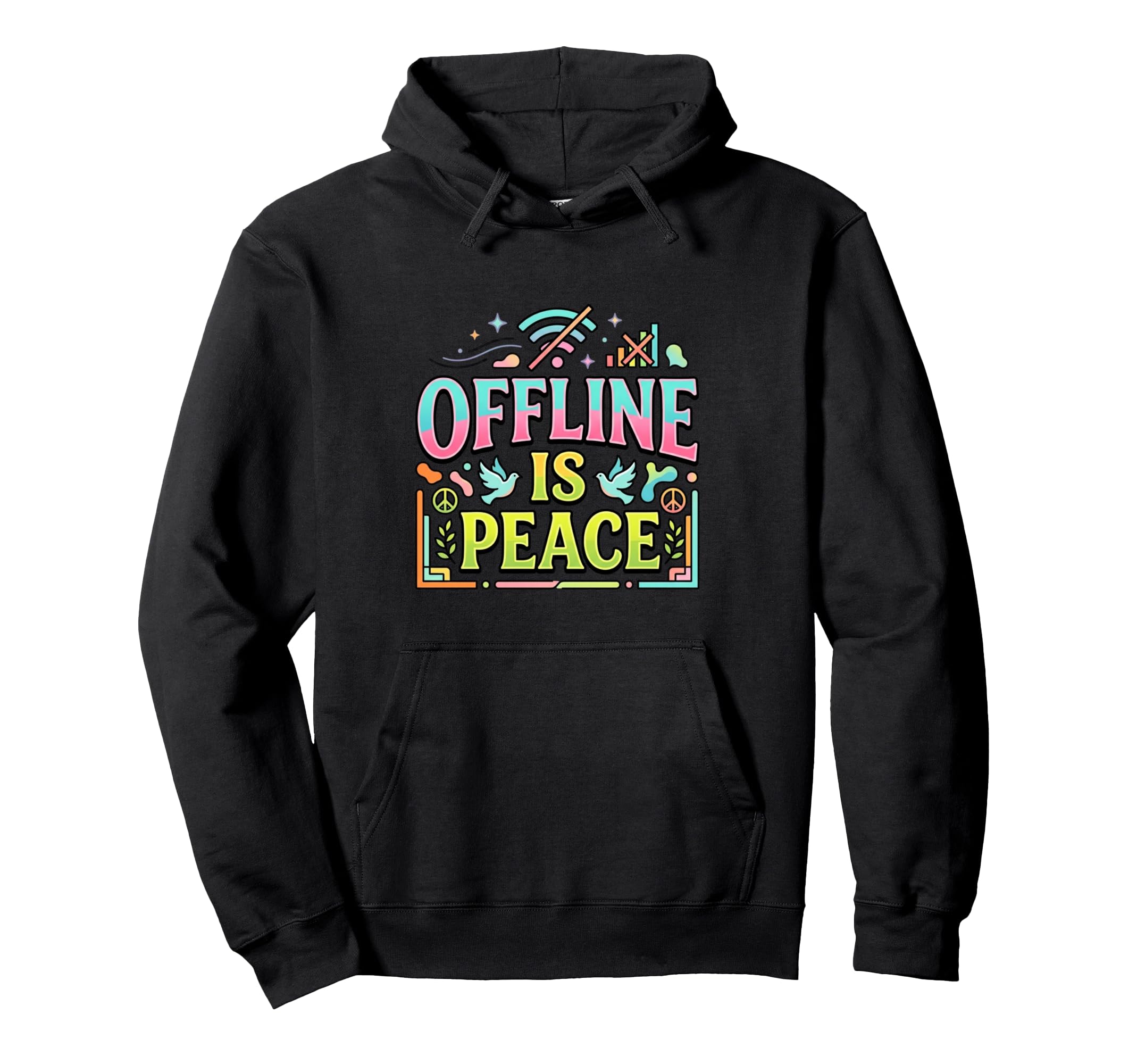 Offline Mode Quiet Mind Digital Detox Hoodie - Trendy Graphic for Adults - T-Shirt, Sweatshirt, Hoodie