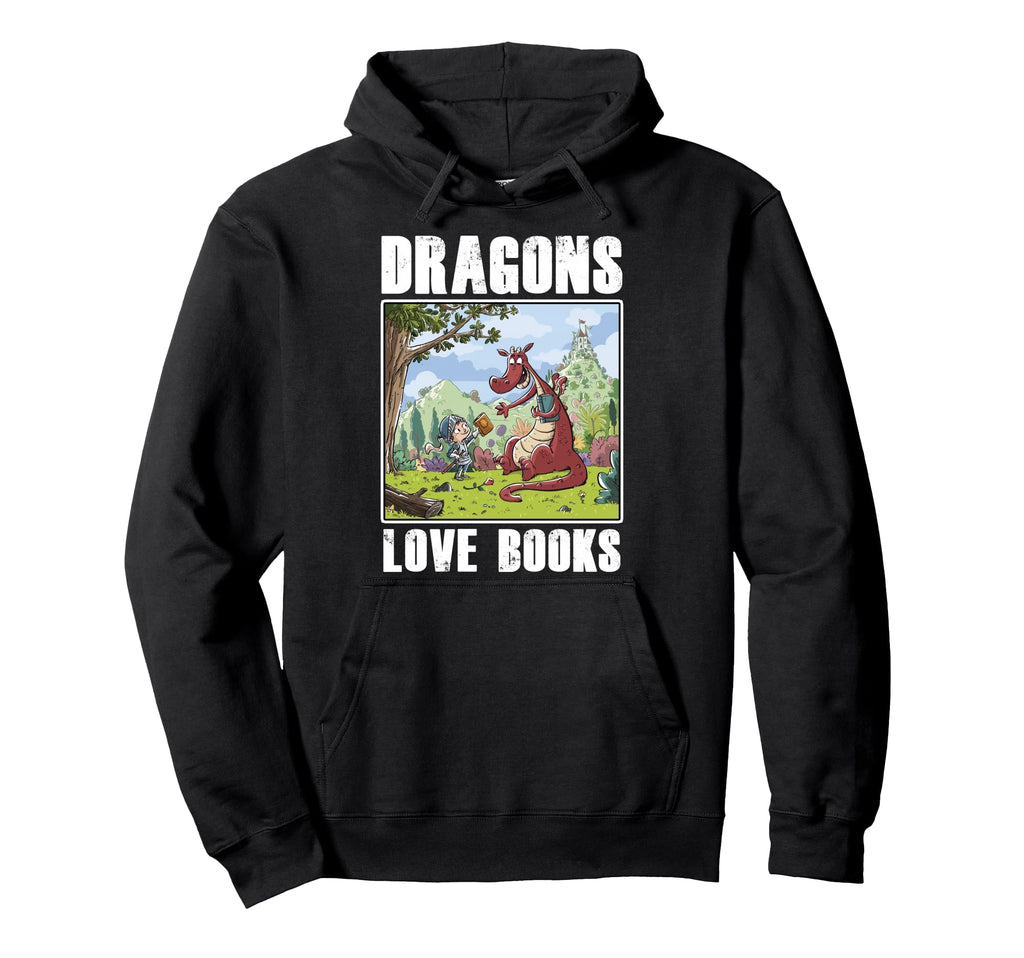 Dragons Love Books Book Lover Literature Hoodie - Unique Graphic Unisex - T-Shirt, Sweatshirt, Hoodie