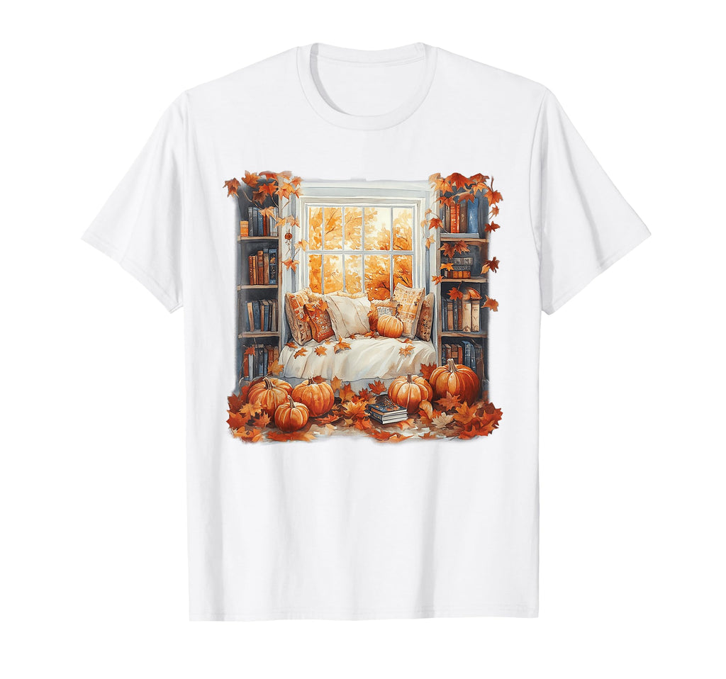 Reading Nook Surrounded Pumpkins T-Shirt - Aesthetic Graphic Men Women - T-Shirt, Sweatshirt, Hoodie