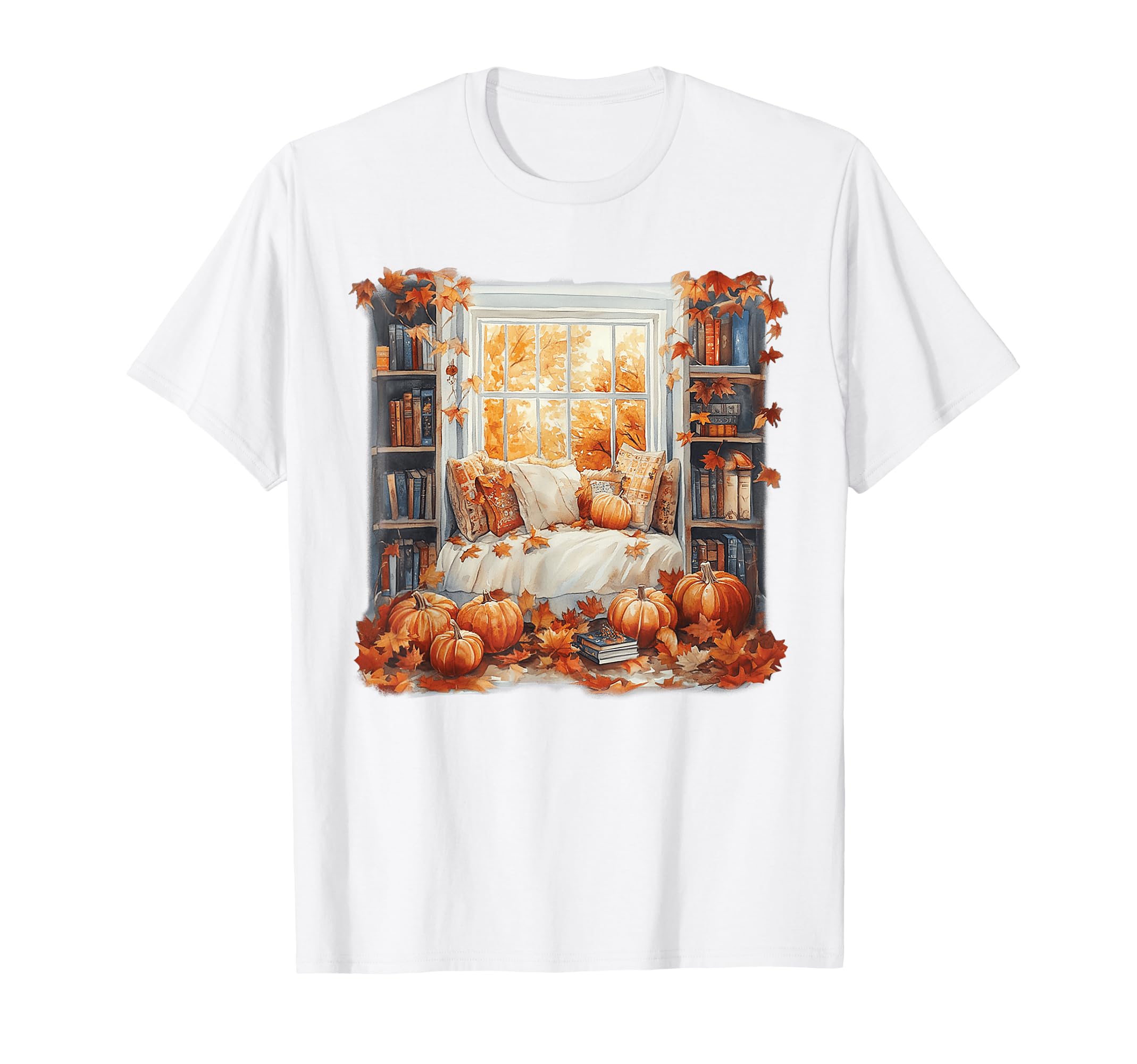 Reading Nook Surrounded Pumpkins T-Shirt - Aesthetic Graphic Men Women - T-Shirt, Sweatshirt, Hoodie