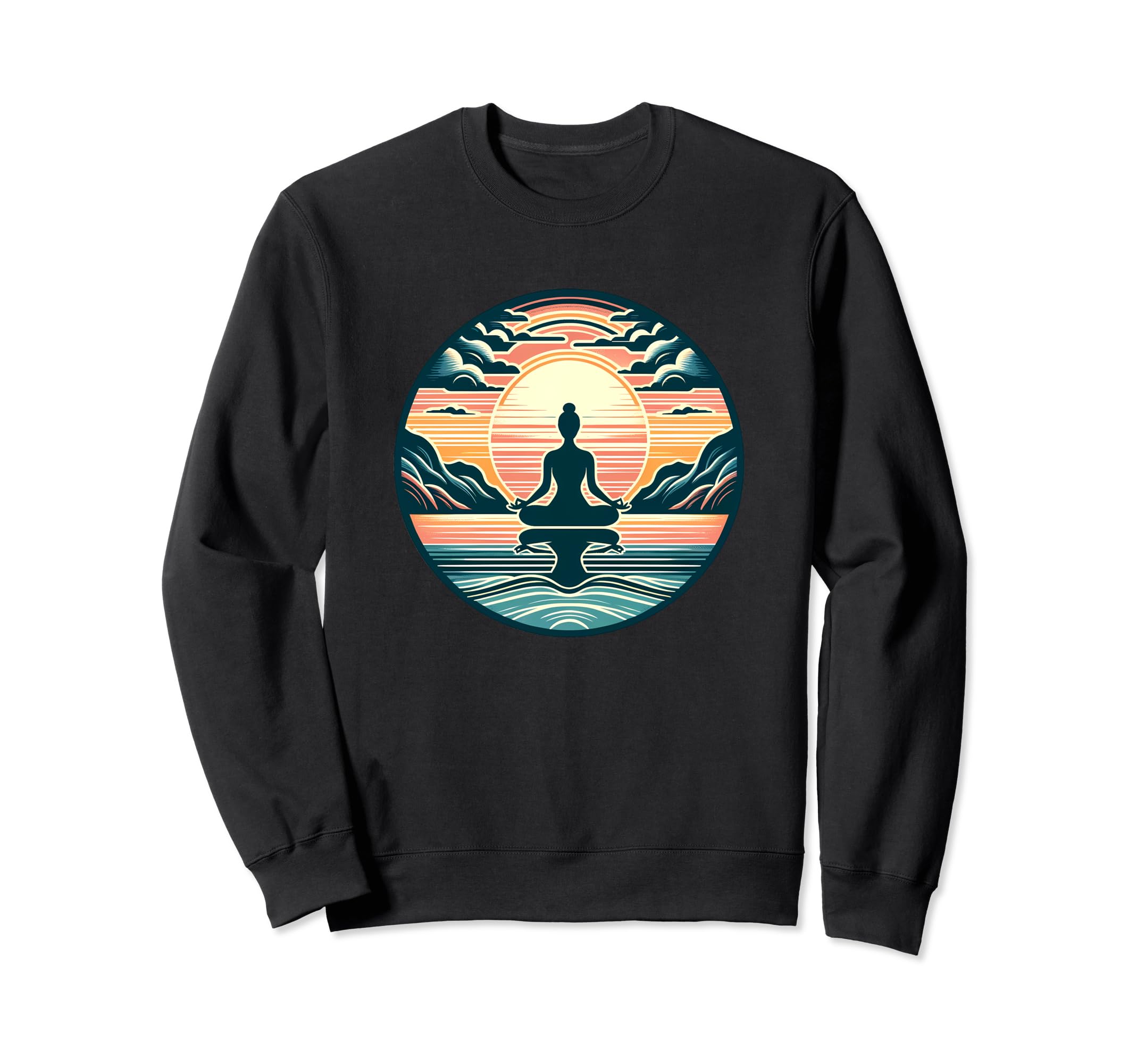 Yoga Meditation Pose Sunset Landscape Sweatshirt - Graphic Print Men Women - T-Shirt, Sweatshirt, Hoodie