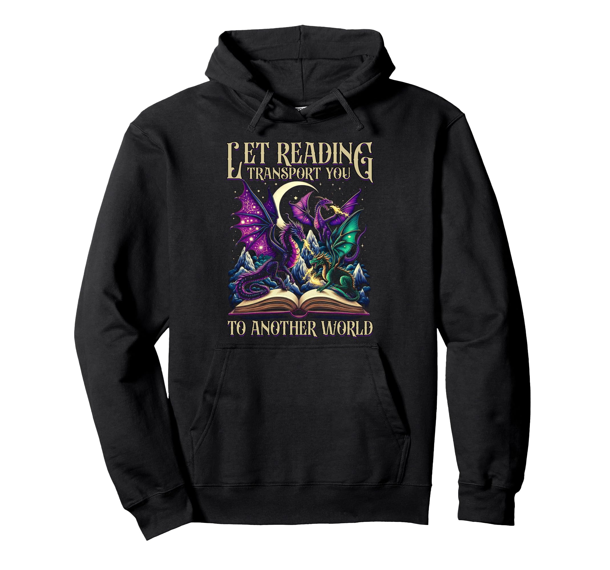 Book Lover Dragon Reading Transport Hoodie - Novelty Apparel for Adults - T-Shirt, Sweatshirt, Hoodie