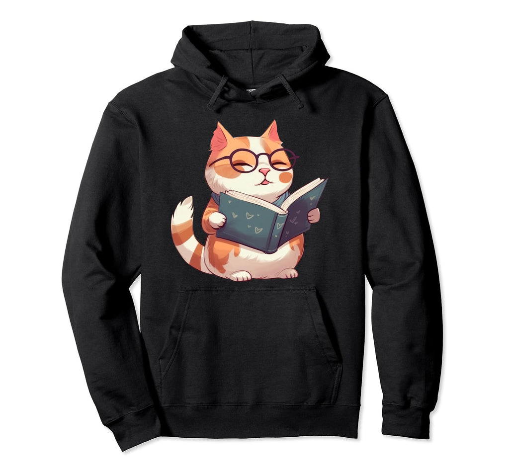 Reading Cat Literature Enthusiasts Hoodie - Unique Graphic Men Women - T-Shirt, Sweatshirt, Hoodie