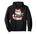 Reading Cat Literature Enthusiasts Hoodie - Unique Graphic Men Women - T-Shirt, Sweatshirt, Hoodie