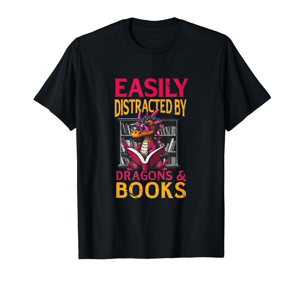 Easily Distracted Dragons And Books T-Shirt - Custom Art Print Unisex - T-Shirt, Sweatshirt, Hoodie