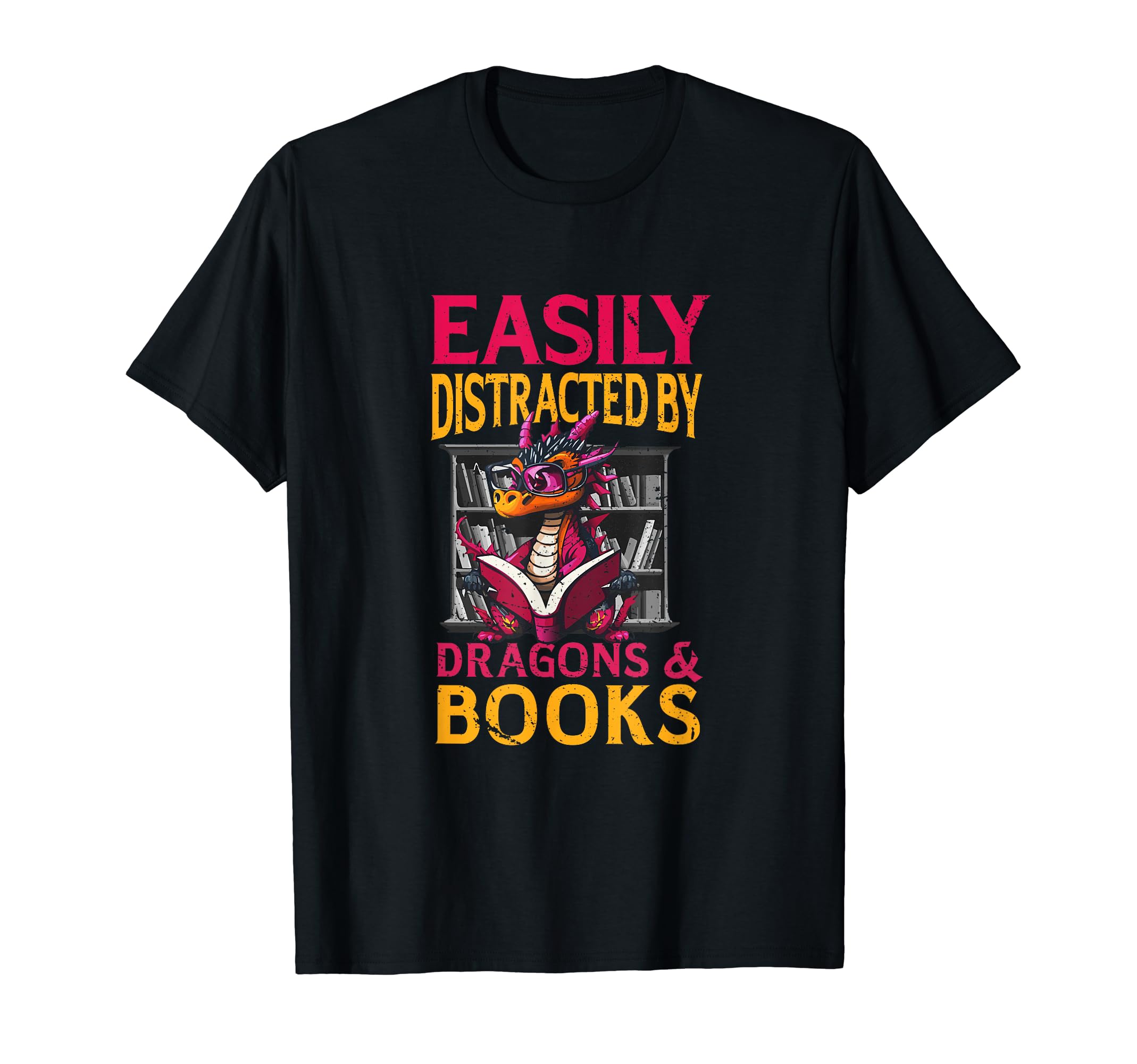 Easily Distracted Dragons And Books T-Shirt - Custom Art Print Unisex - T-Shirt, Sweatshirt, Hoodie