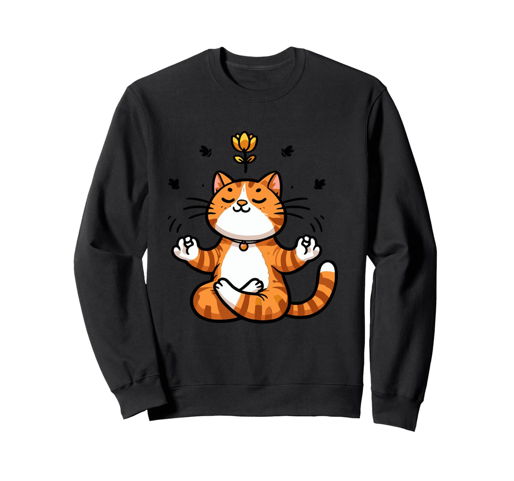 Meditation Cat Yoga Pose Relaxing Sweatshirt - Unique Graphic Men Women - T-Shirt, Sweatshirt, Hoodie