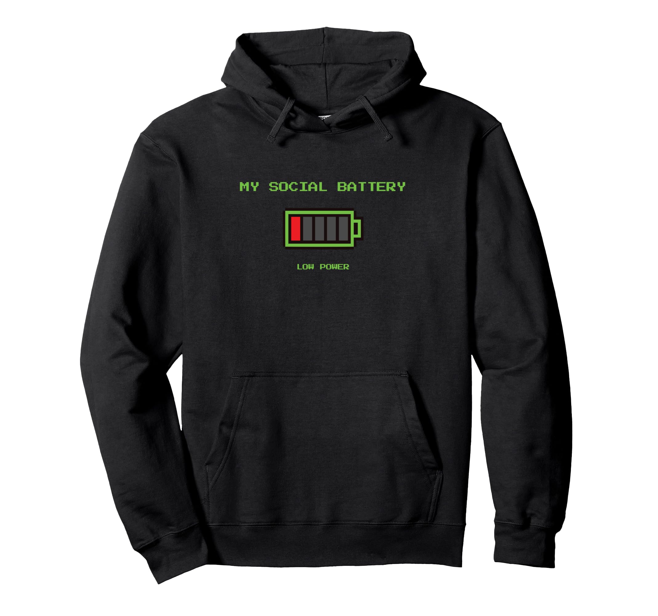 Funny Social Battery Low Power Pixel Hoodie - Unique Graphic for Adults - T-Shirt, Sweatshirt, Hoodie