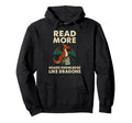 Funny Dragon Reading Fantasy Book Lover Hoodie - Aesthetic Graphic Unisex - T-Shirt, Sweatshirt, Hoodie