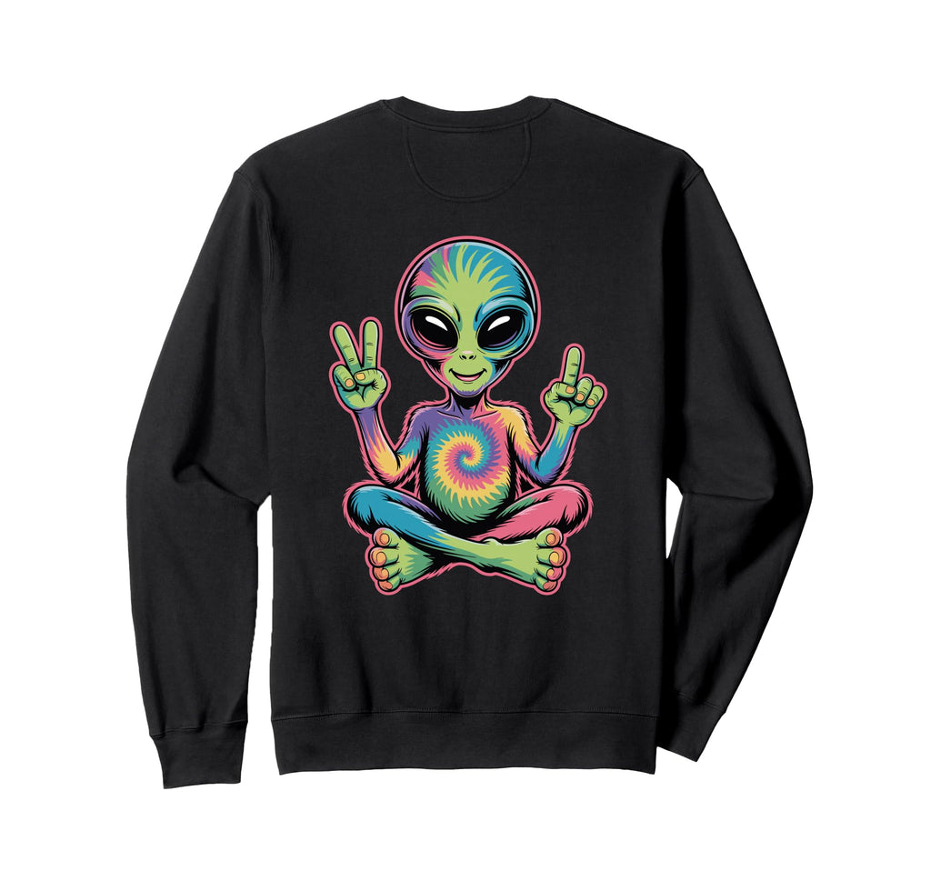 Psychedelic Alien Peace Sign Sweatshirt - Unique Graphic for Adults - T-Shirt, Sweatshirt, Hoodie