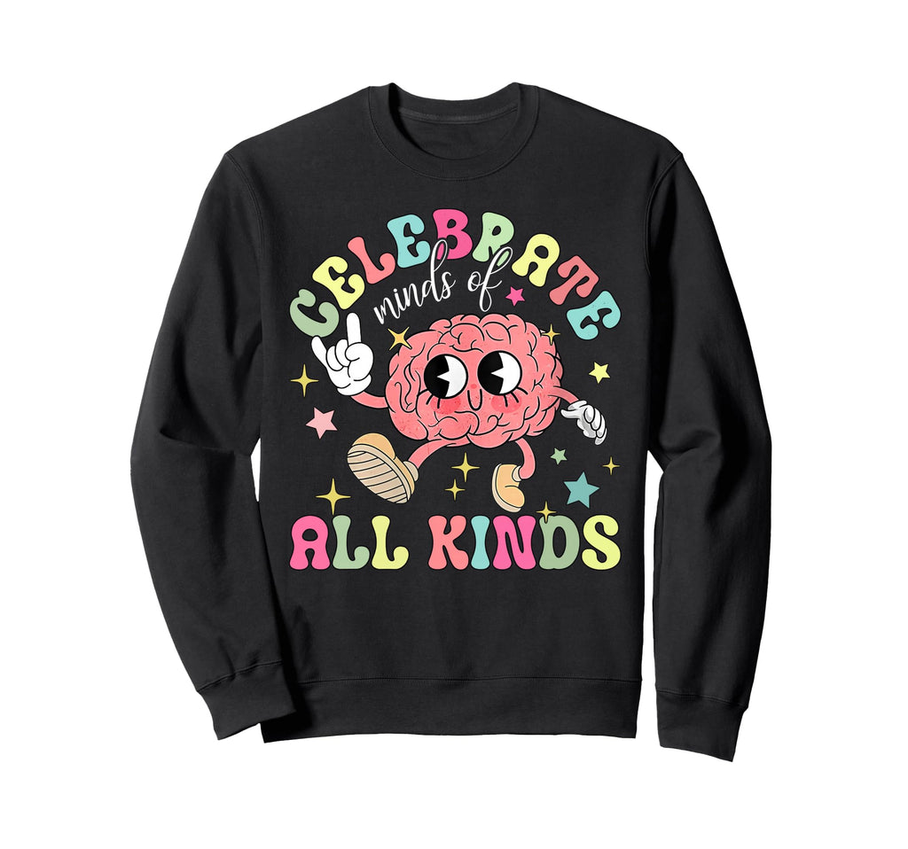 Celebrate Minds All Kinds Brain Sweatshirt - Minimalist Print for Adults - T-Shirt, Sweatshirt, Hoodie