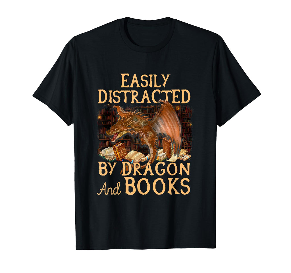 Easily Distracted Dragons And Books T-Shirt - Unique Graphic Men Women - T-Shirt, Sweatshirt, Hoodie