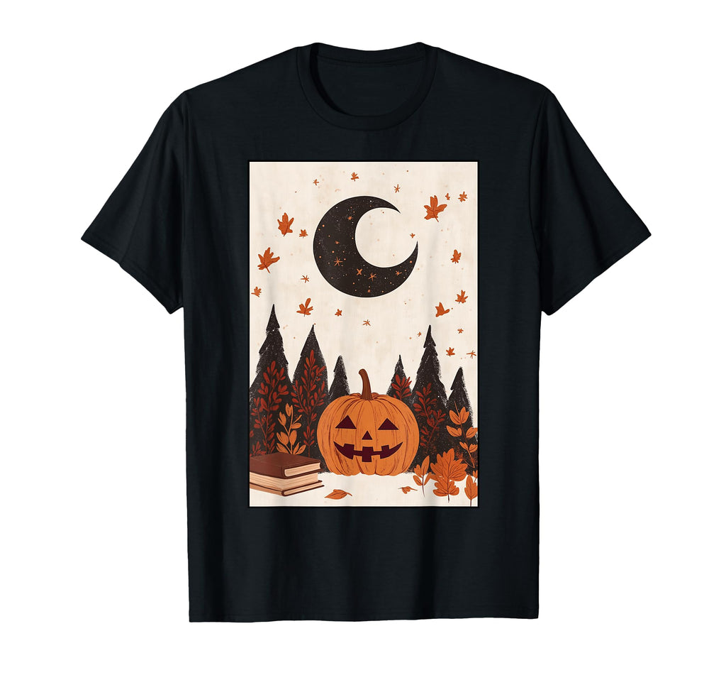 Fall Books Pumpkin Moon Halloween Cozy T-Shirt - Graphic Print for Adults - T-Shirt, Sweatshirt, Hoodie