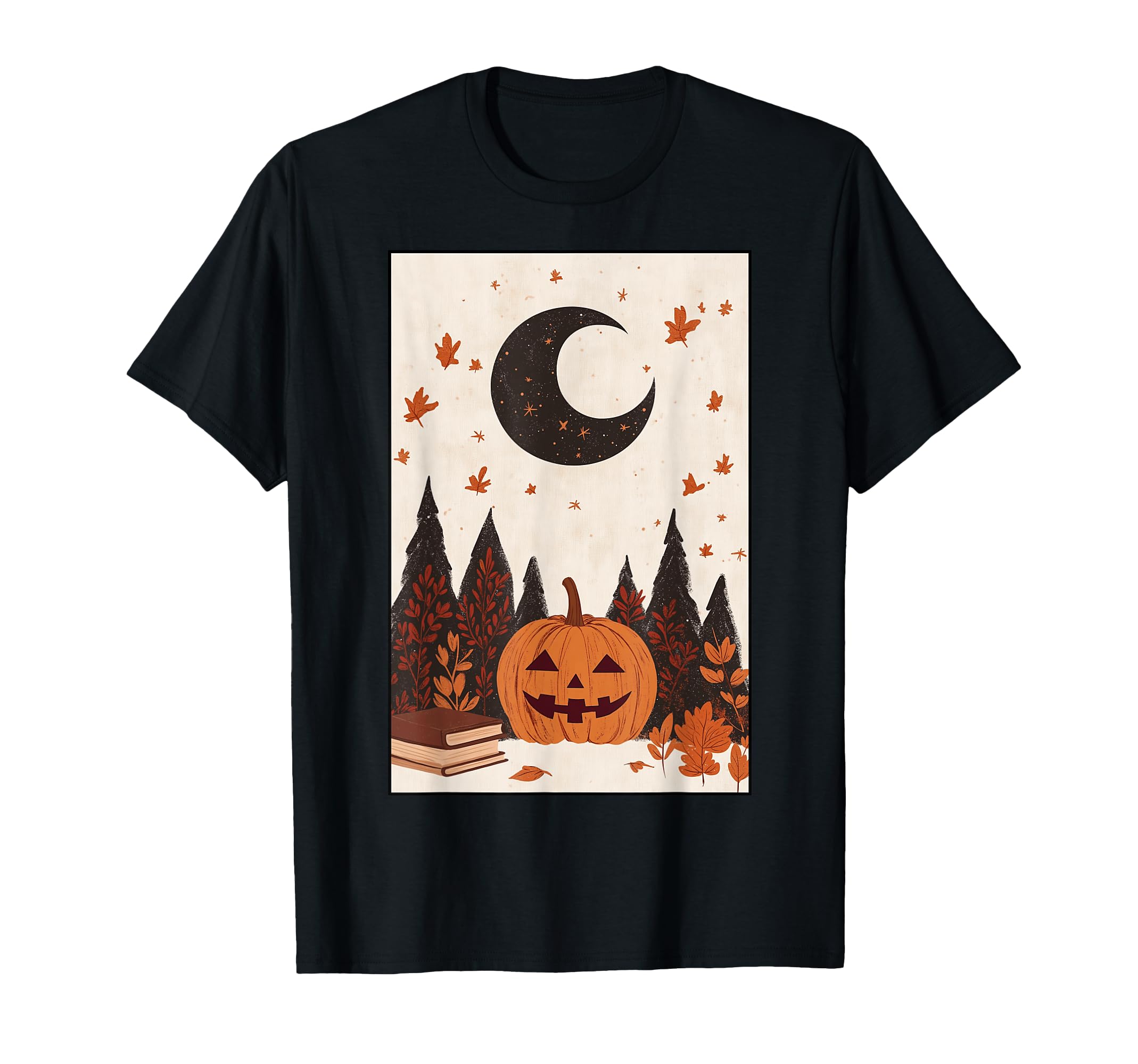 Fall Books Pumpkin Moon Halloween Cozy T-Shirt - Graphic Print for Adults - T-Shirt, Sweatshirt, Hoodie