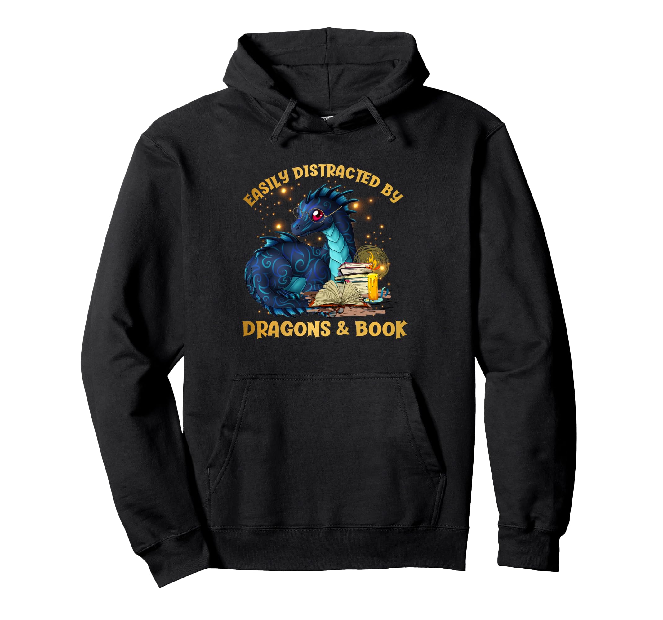 Easily Distracted Dragons And Books Hoodie - Trendy Graphic Unisex - T-Shirt, Sweatshirt, Hoodie
