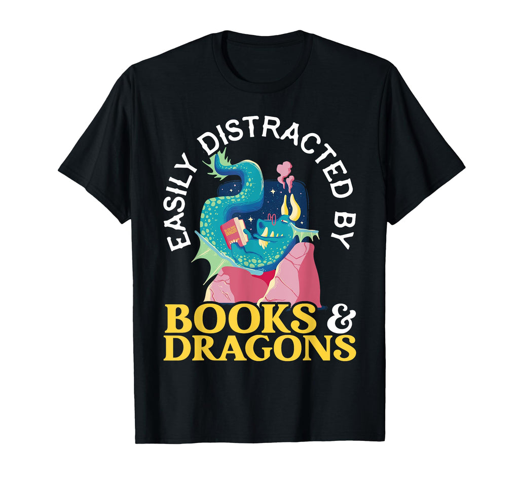 Easily Distracted Books And Dragons T-Shirt - Unique Graphic Men Women - T-Shirt, Sweatshirt, Hoodie