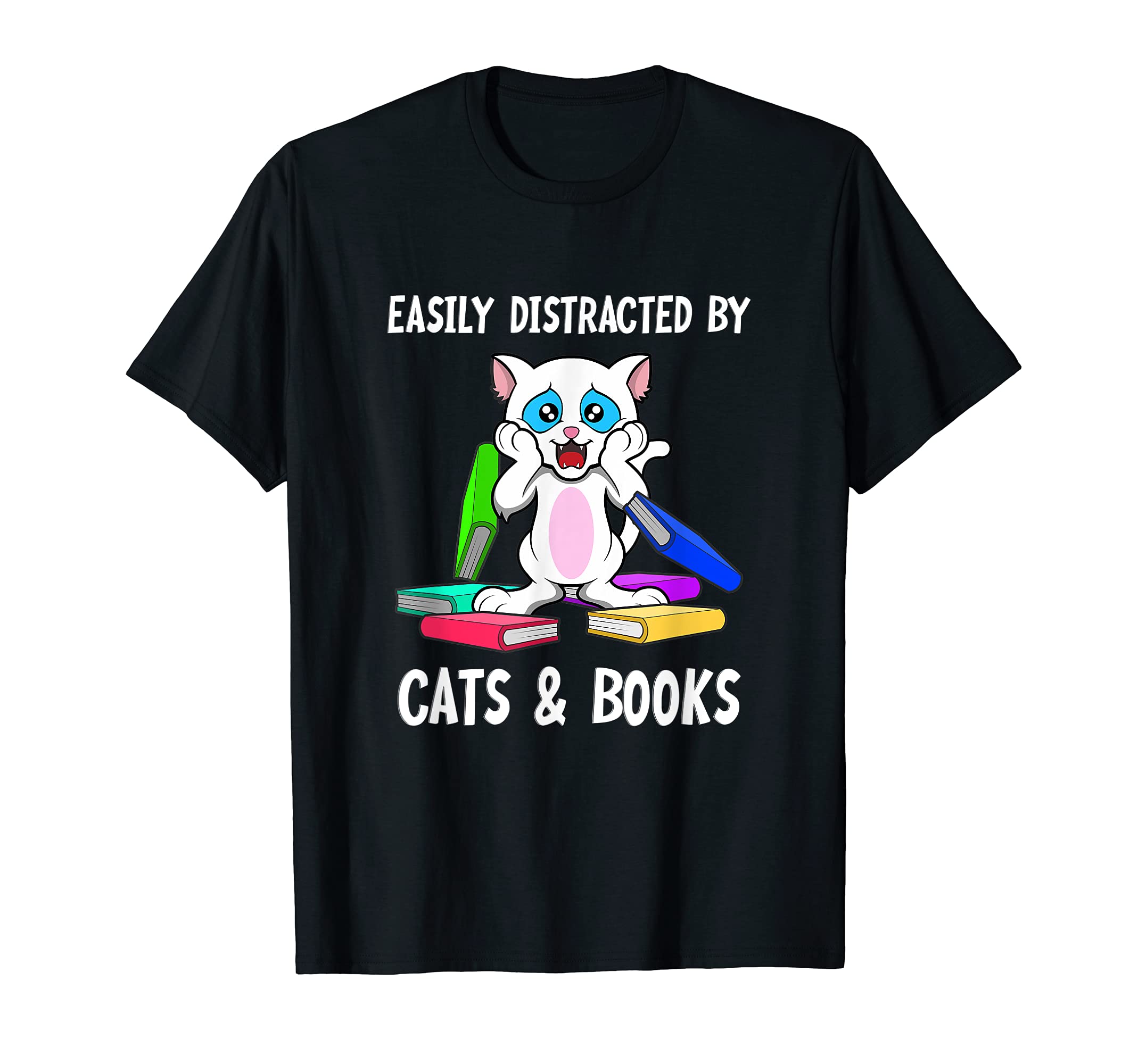 Distracted Cats Coffee And Books T-Shirt - Trendy Graphic Unisex - T-Shirt, Sweatshirt, Hoodie