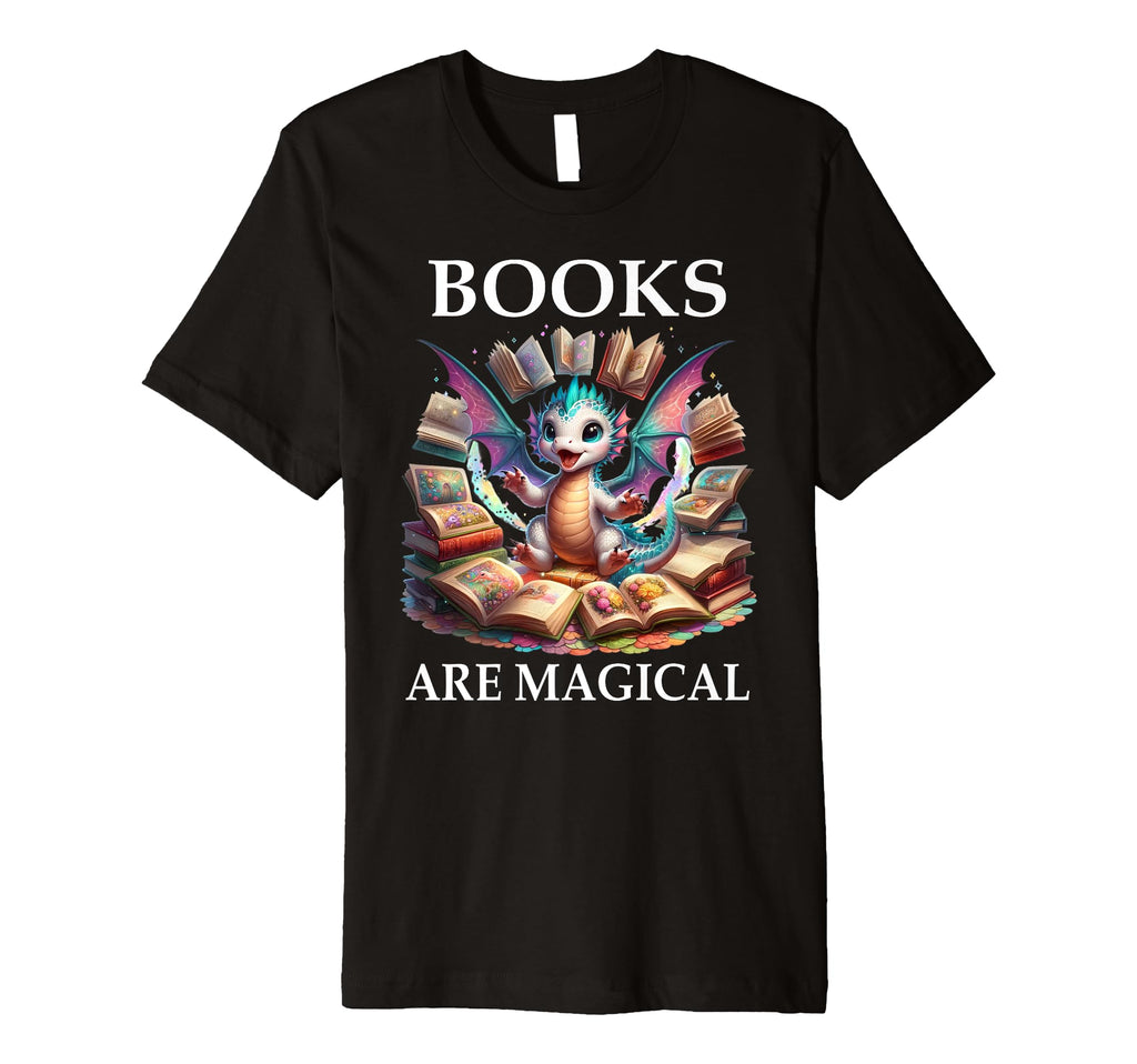 Books Are Magic Book Dragon Reading T-Shirt - Aesthetic Graphic Unisex - T-Shirt, Sweatshirt, Hoodie