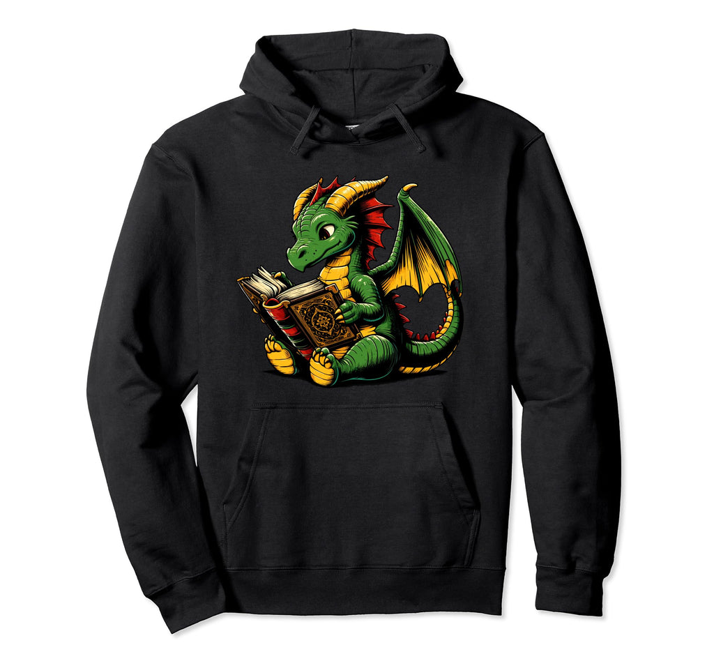 Dragon Reading Book Bookworm Books Hoodie - Aesthetic Graphic for Adults - T-Shirt, Sweatshirt, Hoodie