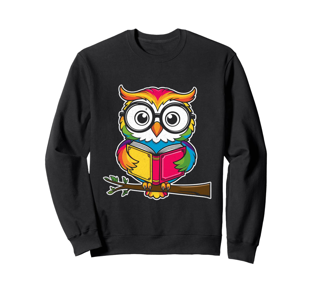 Owl Reading Bookworm Library Book Sweatshirt - Minimalist Print Unisex - T-Shirt, Sweatshirt, Hoodie