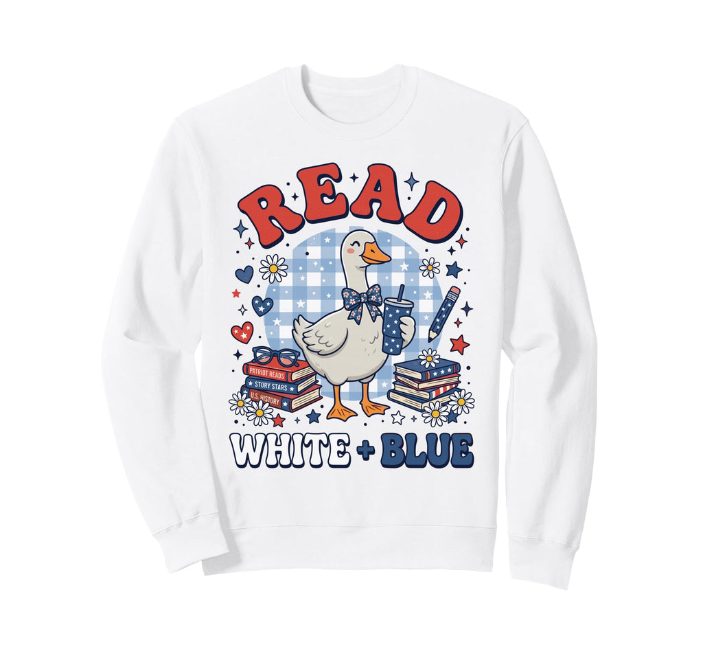 Read White And Blue Patriotic Bookish Sweatshirt - Streetwear Style Unisex - T-Shirt, Sweatshirt, Hoodie