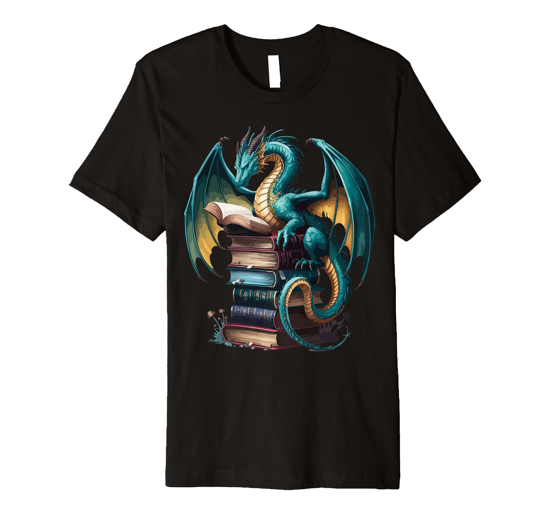 Distressed Bookworm Dragon Reading T-Shirt - Novelty Apparel for Adults - T-Shirt, Sweatshirt, Hoodie