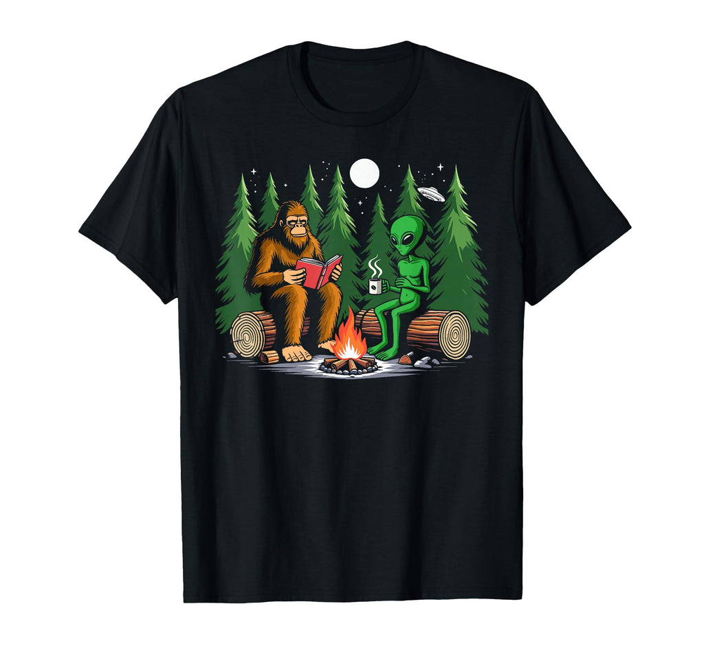 Bigfoot And Alien Reading Books T-Shirt - Streetwear Style for Adults - T-Shirt, Sweatshirt, Hoodie