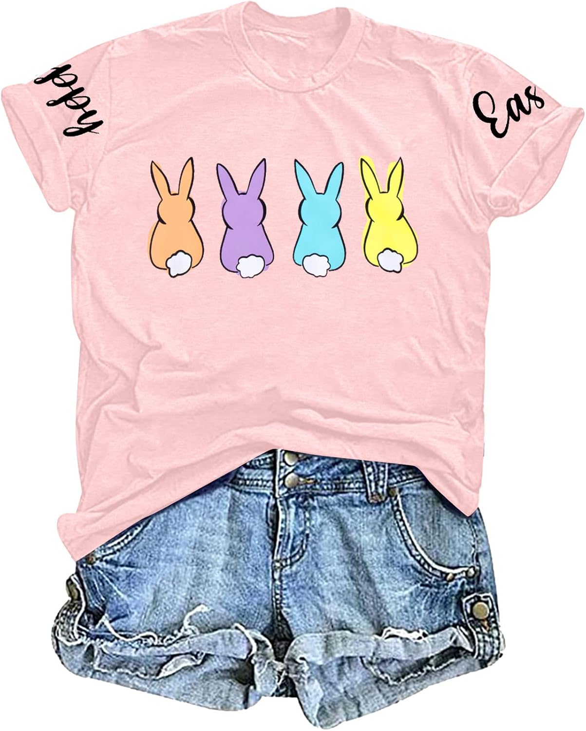 VILOVE Easter Shirt Women Cute Bunny Graphic Tee Happy Easter Letter Printed Tshirts Casual Short Sleeve Easter Gift Tops - T-Shirt, Sweatshirt, Hoodie