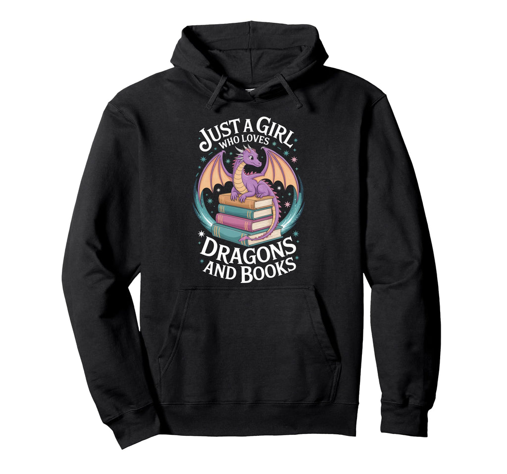 Just Who Loves Dragons And Books Fantasy Hoodie - Graphic Print for Adults - T-Shirt, Sweatshirt, Hoodie
