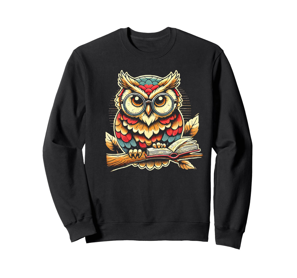 Owl Reading Bookworm Library Book Sweatshirt - Unique Graphic Unisex - T-Shirt, Sweatshirt, Hoodie