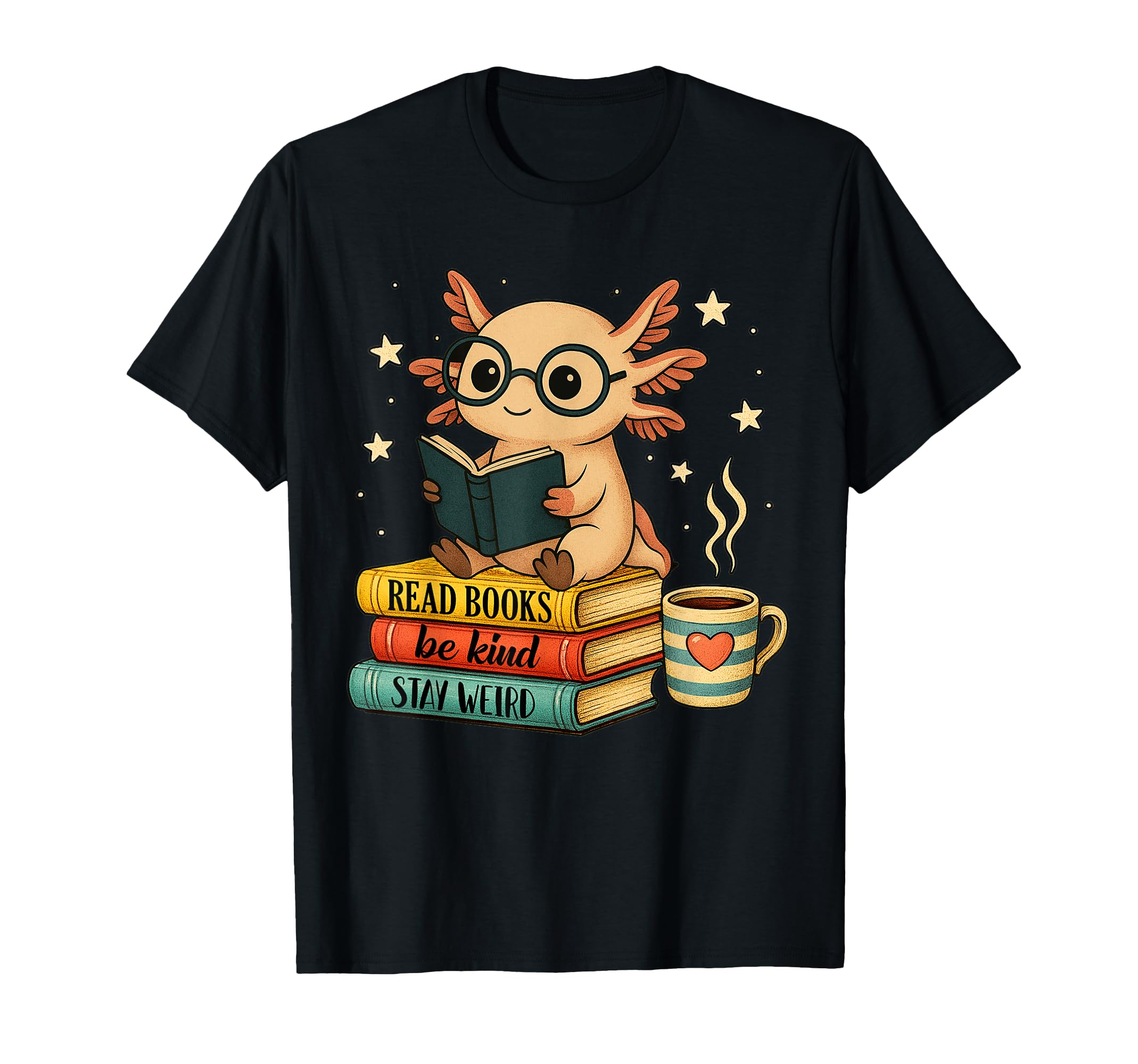 Book Lover Axolotl Reading Books T-Shirt - Aesthetic Graphic Men Women - T-Shirt, Sweatshirt, Hoodie