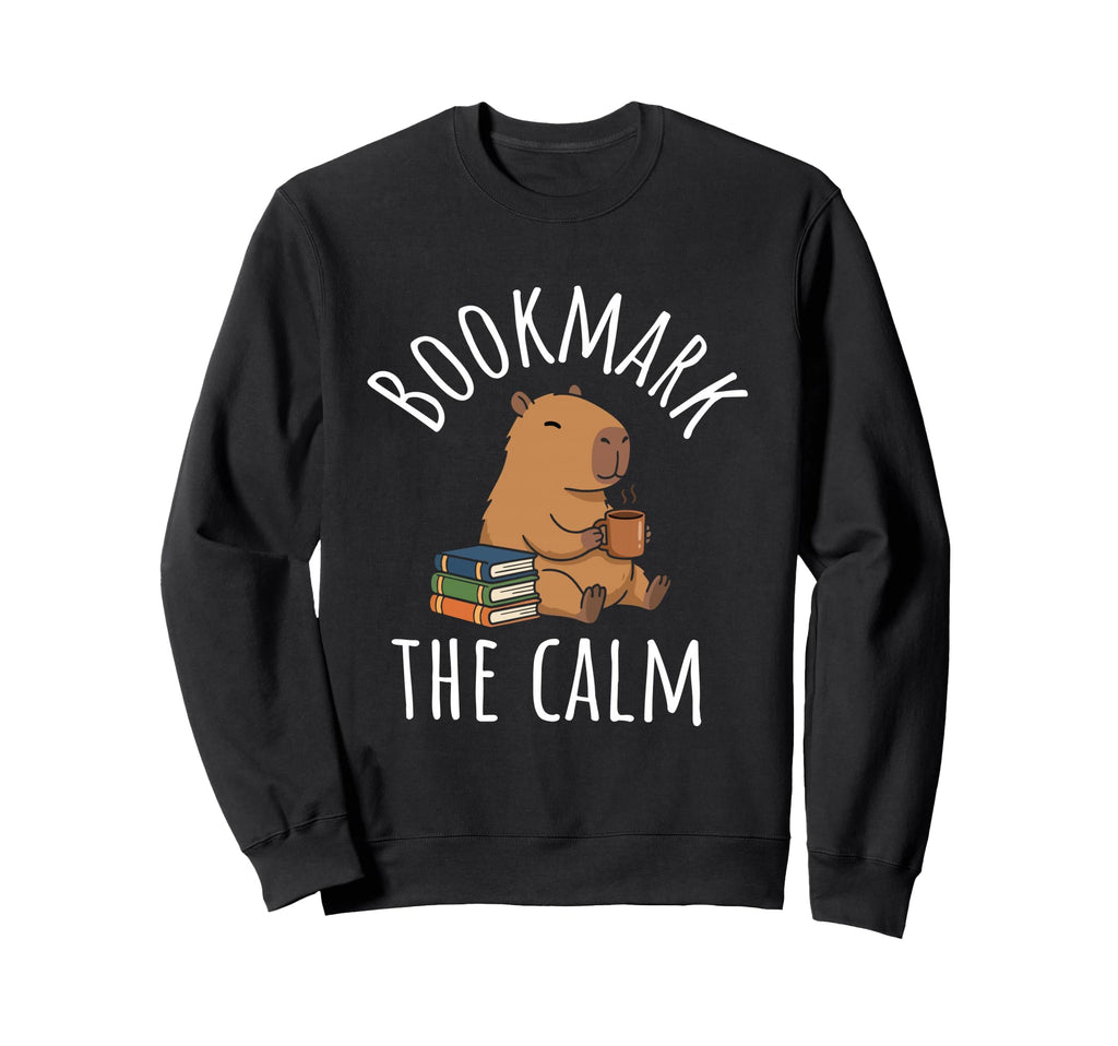 Bookmark Calm Capybara Book Lover Sweatshirt - Minimalist Print for Adults - T-Shirt, Sweatshirt, Hoodie