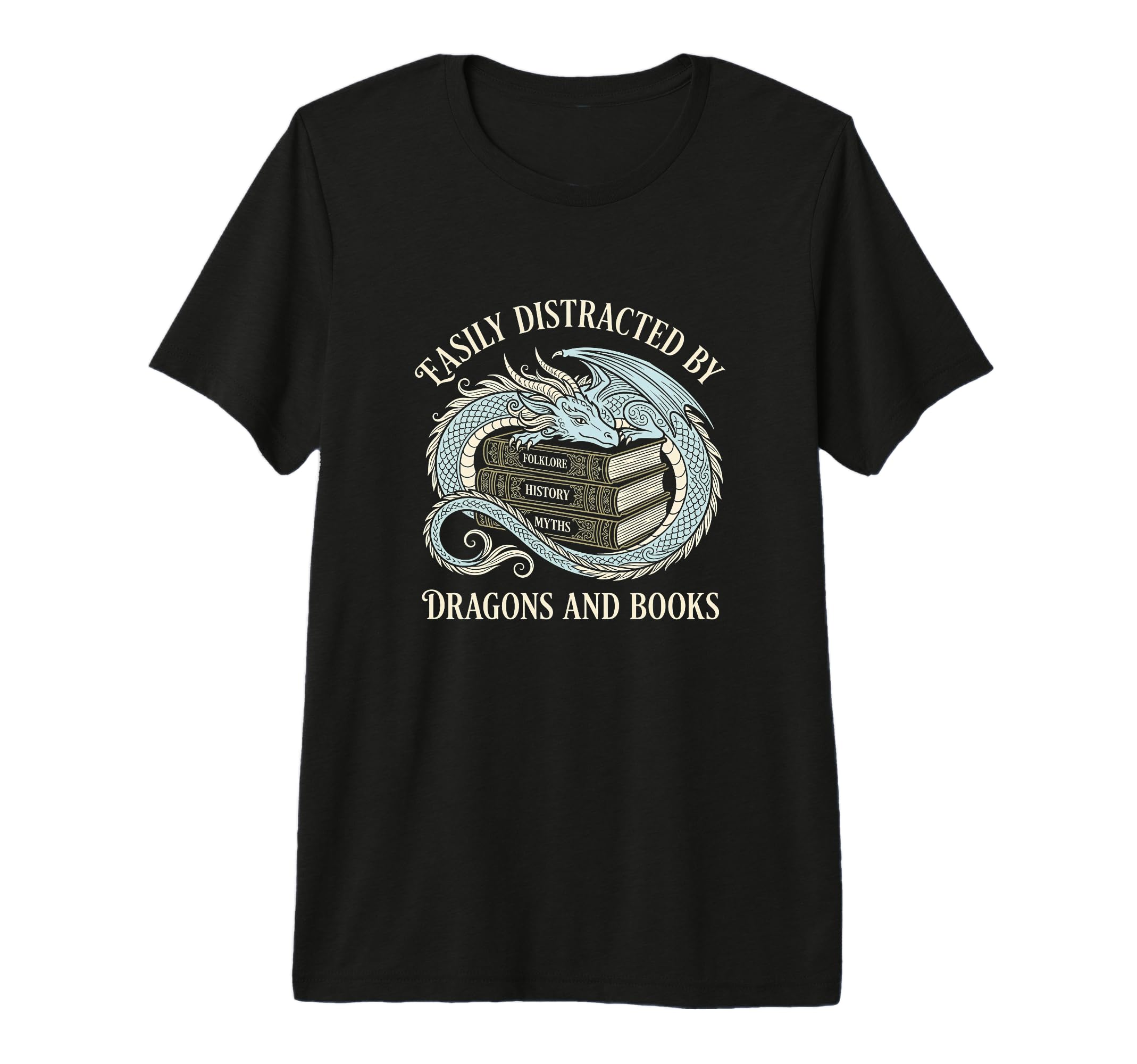 Easily Distracted Dragons And Books T-Shirt - Minimalist Print for Adults - T-Shirt, Sweatshirt, Hoodie