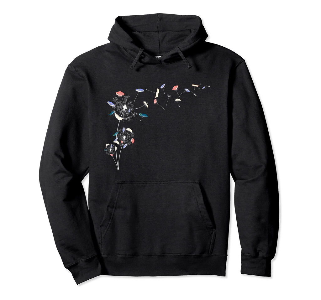 Book Reading Nerd Dandelion Librarian Hoodie - Minimalist Print for Adults - T-Shirt, Sweatshirt, Hoodie