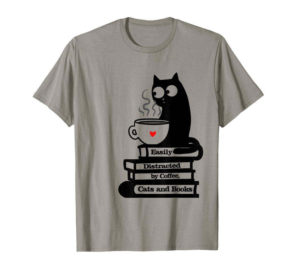 Easily Distracted Cats Coffee And Books T-Shirt - Unique Graphic Men Women - T-Shirt, Sweatshirt, Hoodie