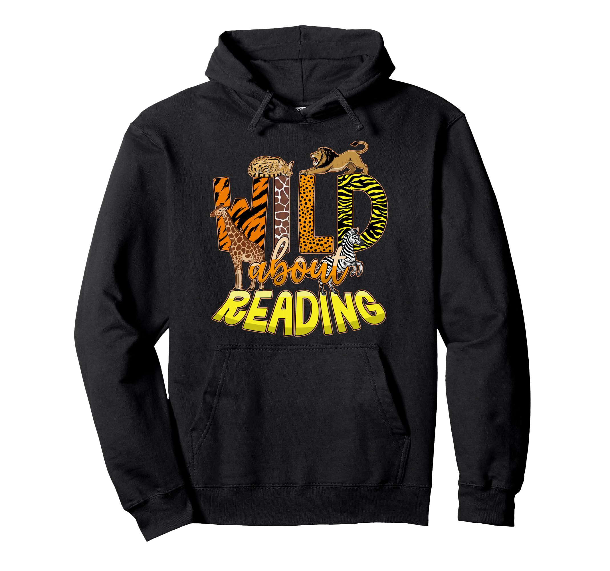 Wild About Reading Books Zoo Animals Hoodie - Unique Graphic Men Women - T-Shirt, Sweatshirt, Hoodie