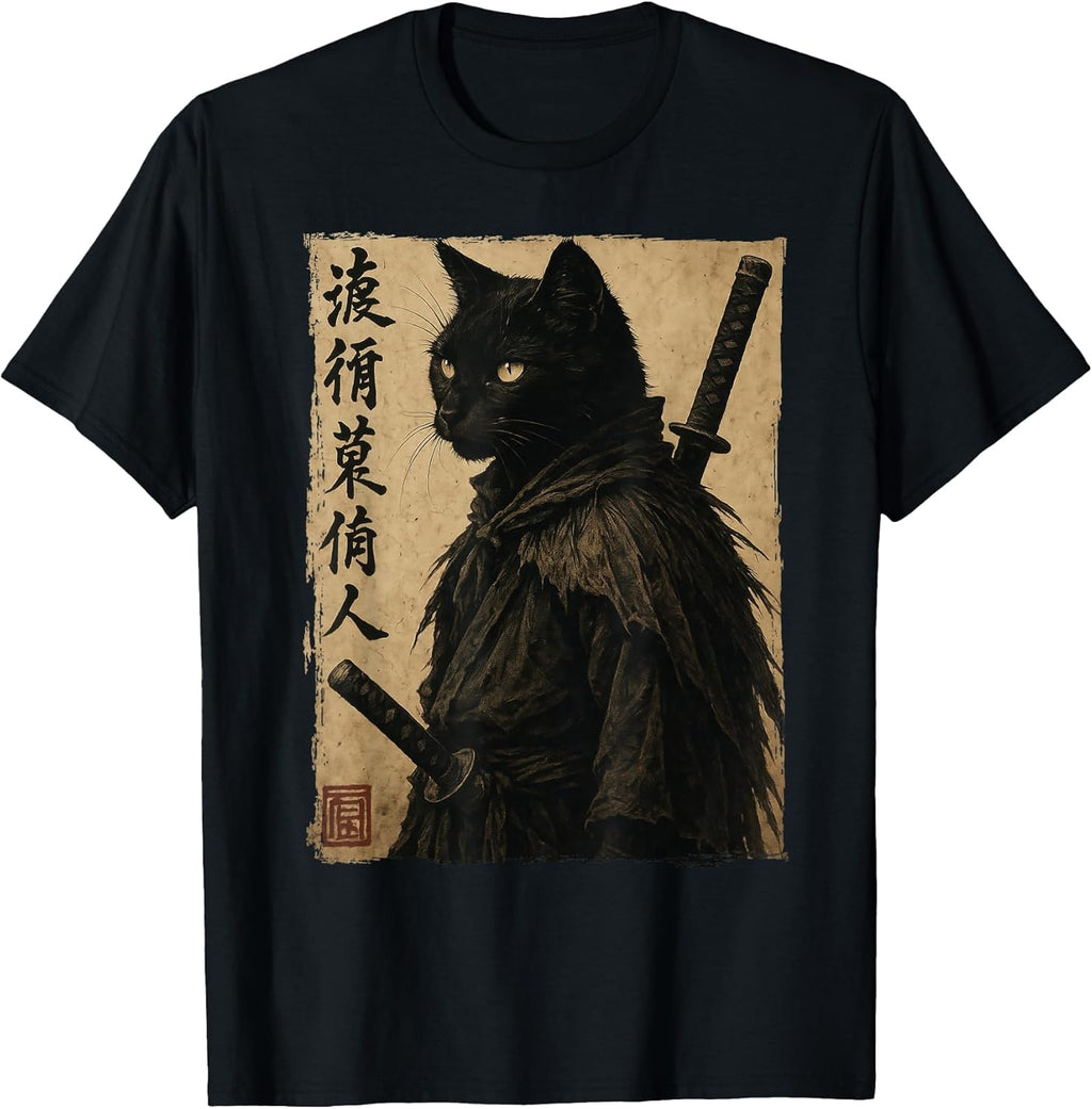 Funny Samurai Cat Shirts Japanese Ninja Cat Ink Style Anime T-Shirt Unisex T-shirt, Sweatshirt, Hoodie, Long Sleeve Tee - T-Shirt, Sweatshirt, Hoodie