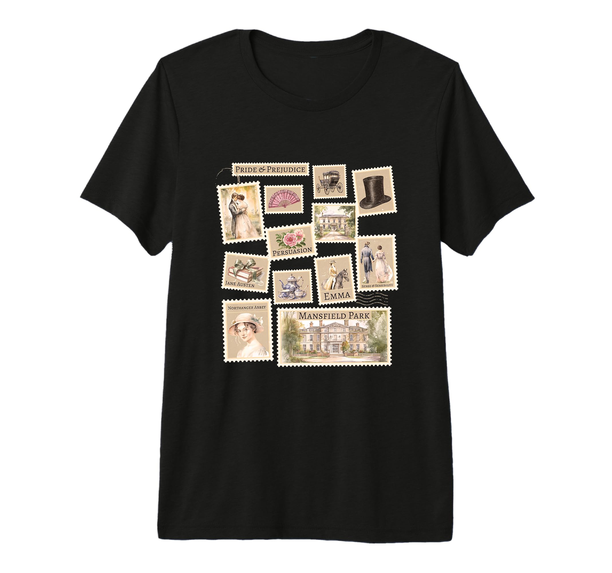 Jane Austen Book Literature Stamp T-Shirt - Casual Everyday Wear Men Women - T-Shirt, Sweatshirt, Hoodie