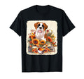 St Bernard Reading Books Sunflowers T-Shirt - Unique Graphic for Adults - T-Shirt, Sweatshirt, Hoodie