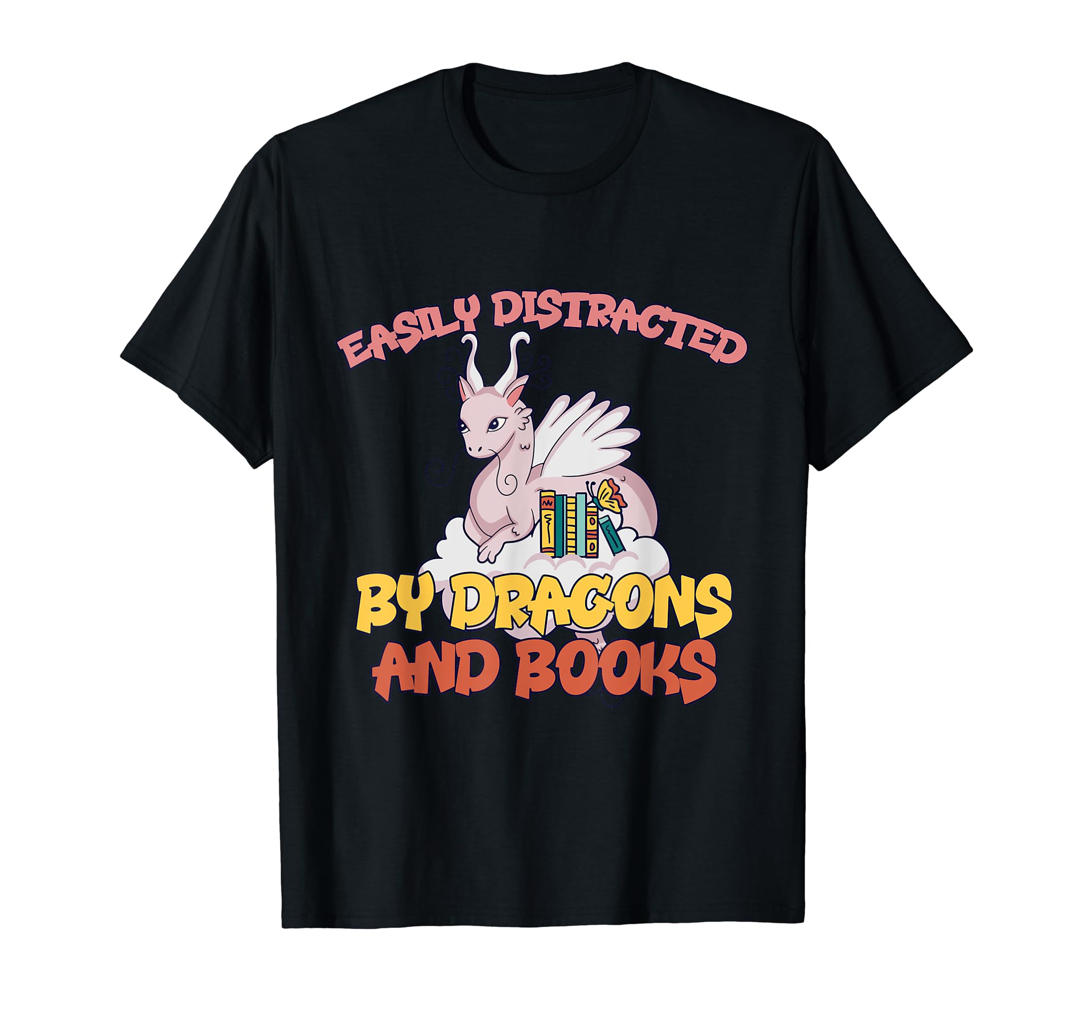 Easily Distracted Dragon And Books T-Shirt - Trendy Graphic Men Women - T-Shirt, Sweatshirt, Hoodie