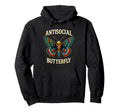 Antisocial Butterfly Skull Goth Moth Hoodie - Minimalist Print for Adults - T-Shirt, Sweatshirt, Hoodie