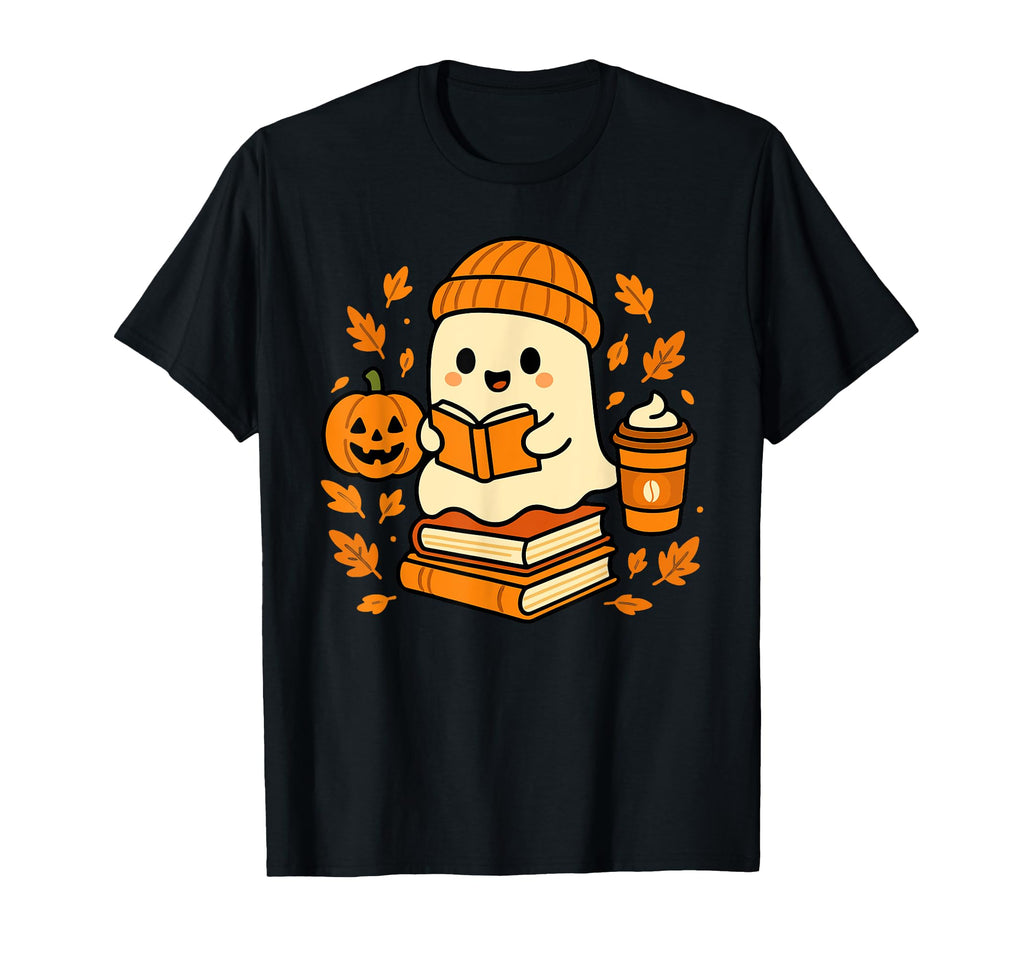 Ghost Reading Book Lover Halloween T-Shirt - Minimalist Print Unisex - T-Shirt, Sweatshirt, Hoodie