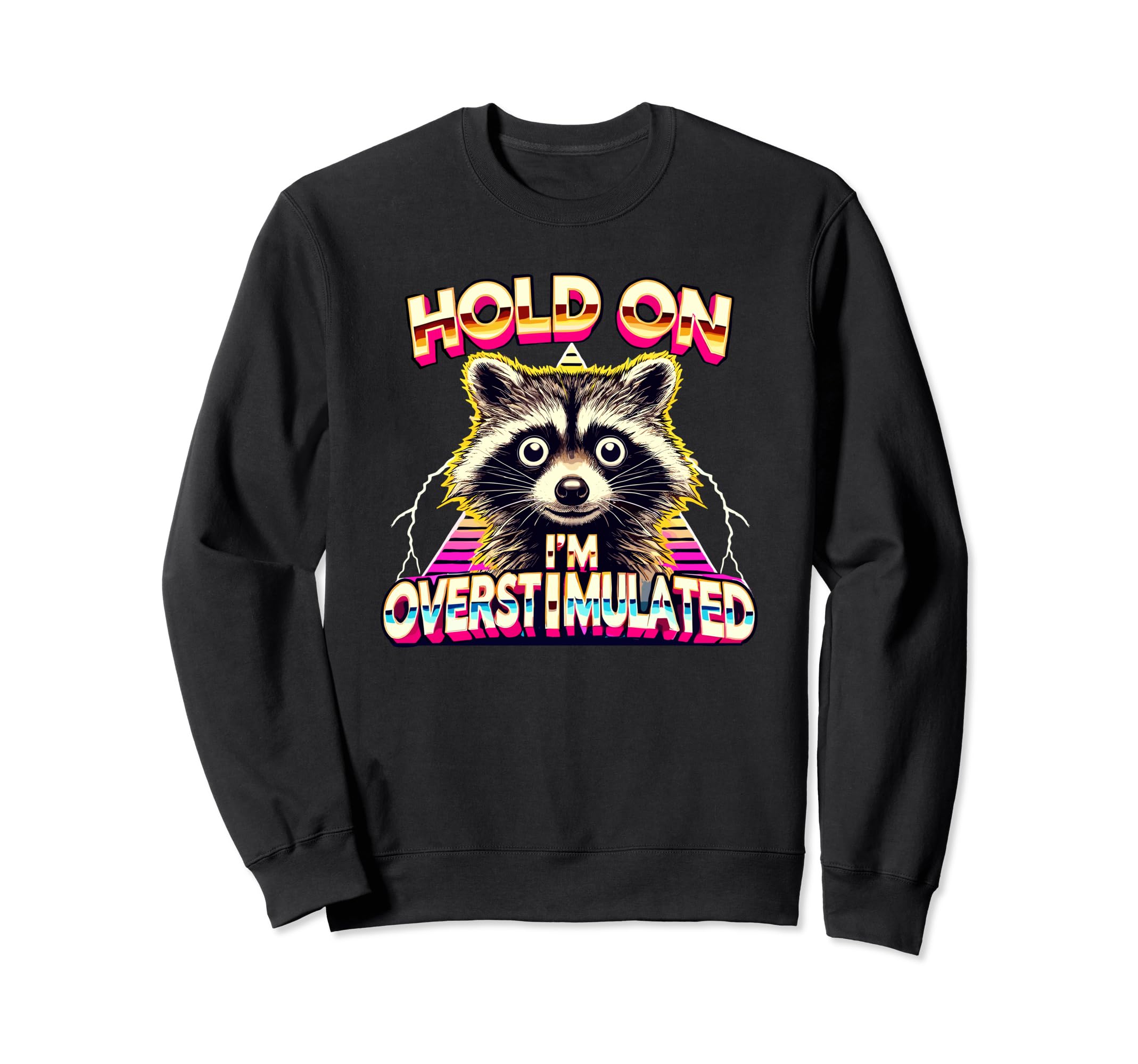 Hold Im Overstimulated Raccoon Sweatshirt - Unique Graphic for Adults - T-Shirt, Sweatshirt, Hoodie