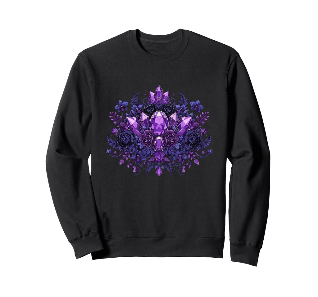Mystic Amethyst Crystals Dark Roses Sweatshirt - Trendy Graphic Unisex - T-Shirt, Sweatshirt, Hoodie
