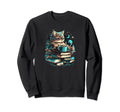 Cat Reading Book And Coffee Sweatshirt - Minimalist Print for Adults - T-Shirt, Sweatshirt, Hoodie